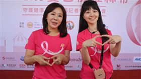 高嘉瑜、李彥秀宣導乳癌防治爭取連任的民進黨立委高嘉瑜（右）與國民黨台北市立委參選人李彥秀（左）15日在北市內湖區大湖公園出席中華民國乳癌病友協會「點亮雙色粉紅絲帶 守護健康 掌握幸福」記者會，宣導乳癌防治。中央社記者王飛華攝  112年10月15日