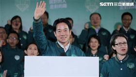 賴清德競選總部，賴清德、蕭美琴、蔡英文。（圖／記者楊澍攝影）