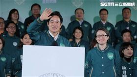 賴清德競選總部，賴清德、蕭美琴、蔡英文。（圖／記者楊澍攝影）