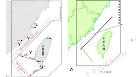 空軍更新共軍海空動態示意圖取消各機型航跡圖，新增共機起飛基地、以及共機與台灣本島的距離。右圖為舊版示意圖，虛線箭頭為空飄氣球軌跡。(組合圖)