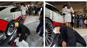 東京改裝車展中，一名車迷無視車模專注賞車掀起討論。（圖／翻攝自X）