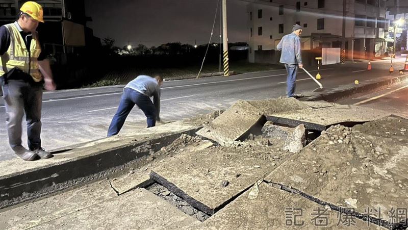 彰化田中馬路暗夜氣爆　柏油炸成泥沙碎塊