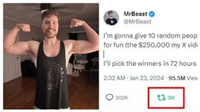 mrbeast,發錢.轉發,貼文