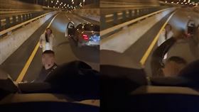 賓士男持物品猛敲大車擋風玻璃。（圖／翻攝WoWtchout-地圖型行車影像分享平台）