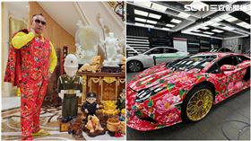 竹北吊車大王胡漢龑穿「東北大花」、藍寶堅尼貼滿「東北大花」，胡漢龑提供