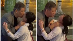 國安局特勤中心謝靜華少將，近日酒後在路邊強吻戴著口罩的馬尾妹。（圖／鏡週刊提供）