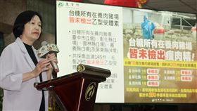 農業部：台糖豬場、全國肉品市場抽驗未檢出瘦肉精針對台糖梅花肉檢出瘦肉精西布特羅事件，農業部7日上午召開臨時記者會，發布擴大台糖所有養豬場及全國肉品市場豬隻採樣，皆未檢出乙型受體素。圖為農業部次長杜文珍。中央社記者郭日曉攝　113年2月7日