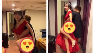 突遭人夫KID狂抱　啦啦隊慈妹走光畫面曝