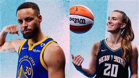 NBA三分球王「萌神」柯瑞（Stephen Curry）和WNBA三分球記錄保持人、女版「柯瑞」尤尼斯古（Sabrina Ionescu）進行頂尖對決。（圖／翻攝自NBA官方推特）