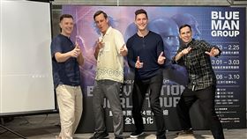 藍人樂團(Blue Man Group)成員派翠克、喬、亞當、班諾。（圖／記者陳穎攝影）