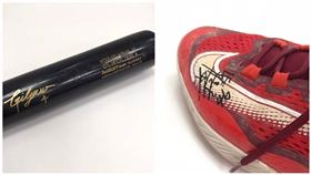 ▲吉力吉撈．鞏冠台灣大賽實戰球棒出價到14000元、劉基鴻台灣大賽實戰釘鞋出價到4500元。（圖／味全龍球團提供）