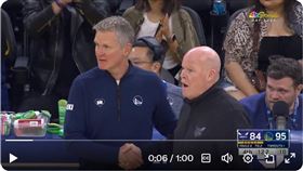 ▲勇士、黃蜂勝負無懸念，總教練已在握手結果場上球員爆衝突。（圖／翻攝自Warriors on NBCS推特）