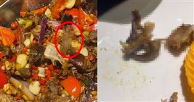 廣西網友吃乾鍋兔肉疑似吃到貓頭。（圖／翻攝微博／清流視頻）