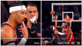 ▲哈特（Josh Hart）上籃被威廉森（Zion Williamson）打到臉流鼻血。（圖／翻攝自ClutchPoints推特）