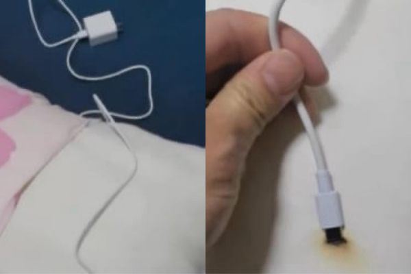 充電器未拔一夜　他驚醒：枕頭燒出1個洞