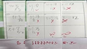 ▲小一弟弟數學「6+6=12」被打叉。（圖／翻攝自Threads）