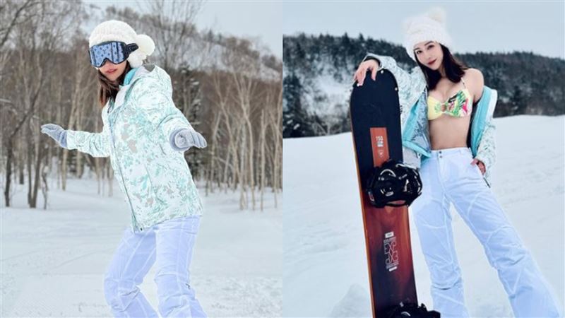 曾菀婷-6度低溫滑雪　外套拉開只穿比基尼