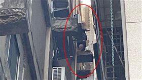 台中，藥頭通緝犯，冒死躲8樓窗外平台，當蜘蛛人，警消拉回屋內(圖／翻攝畫面)