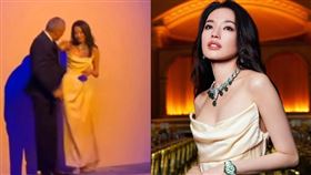 舒淇走紅毯時化解尷尬場面「婉拒總裁摟腰」神翻轉不失風度。（組合圖／翻攝自bilibili）