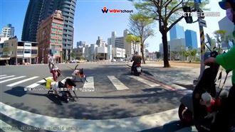 暴衝！婦牽3狗拉不住　衝一旁騎士險咬傷