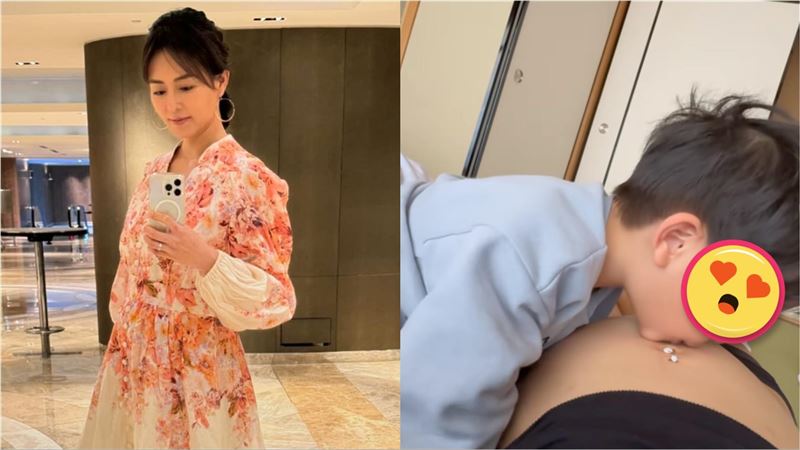 女星曬三寶孕肚！兒狂吻奶音喊：寶寶早安