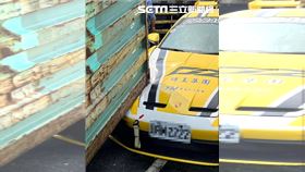 廖老大超跑車隊赴澎湖參加公路賽，千萬超跑運抵碼頭後慘遭貨櫃壓傷。（圖／翻攝D2 Racing Sport臉書）