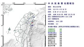 20240416 規模4.3地震（圖／中央氣象署）