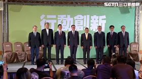 ▲第三波內閣名單公布記者會，內定行政院秘書長龔明鑫(左1)內定經濟部長郭智輝(左2)內定數發部長黃彥男(左3)內定行政院長卓榮泰(中)內定國發會主委劉鏡清(右4)內定國科會主委吳誠文(右3)內定金管會主委彭金隆(右2)內定公共工程會主委陳金德(右1)