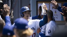 ▲大谷翔平擊出本季第5轟，差2轟超越總教練羅伯茲（Dave Roberts）成為道奇隊史最多轟日籍球員。（圖／美聯社／達志影像）