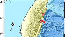 花蓮縣今天凌晨連續發生兩起規模6以上強震。（圖／翻攝中央氣象署網站）