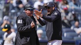 ▲球迷對主審咆哮，結果洋基總教練布恩（Aaron Boone）被趕出場。（圖／美聯社／達志影像）