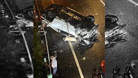 國3轎車衝破護欄！墜3米高匝道⋯四輪朝天