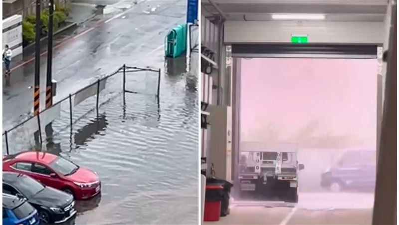 密集閃電畫面曝光　嘉藥停車場入口處淹水