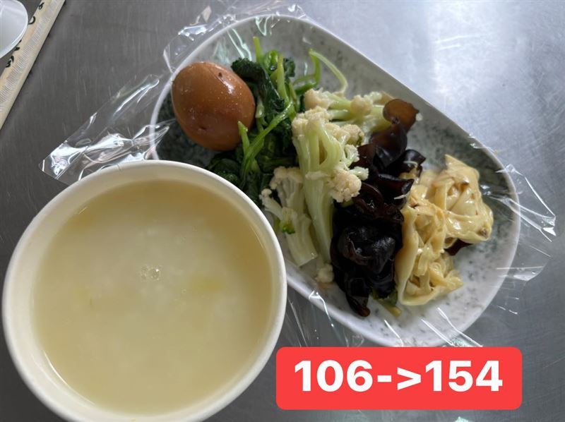 醫師李思賢吃了一小碗地瓜粥及一小盤菜，在一個多小時內，血糖即迅速波動，從飯前的106 mg/dL飆到154。（圖／取自李思賢的臉書）
