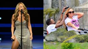 瑪麗亞凱莉坐雲霄飛車前後，隨時要有助理幫她整理完美髮型。（圖／翻攝自Mario Carey X）