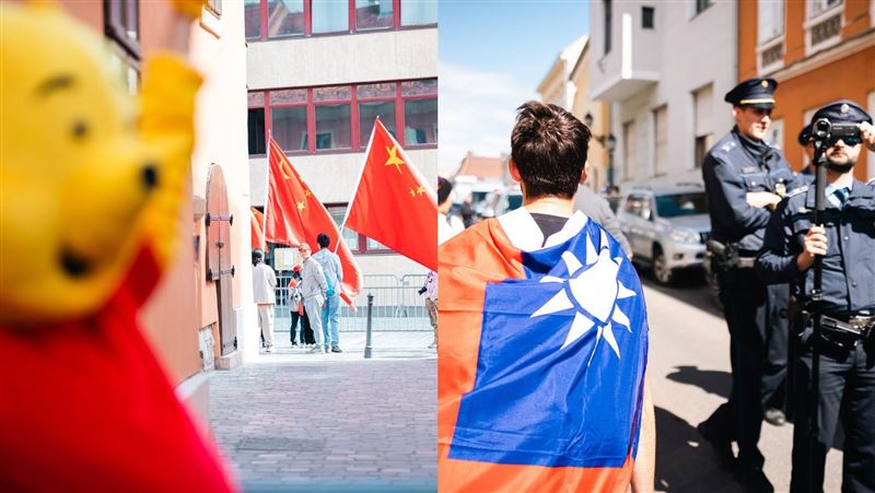 習近平訪匈！民眾披台灣國旗、扮維尼抗議