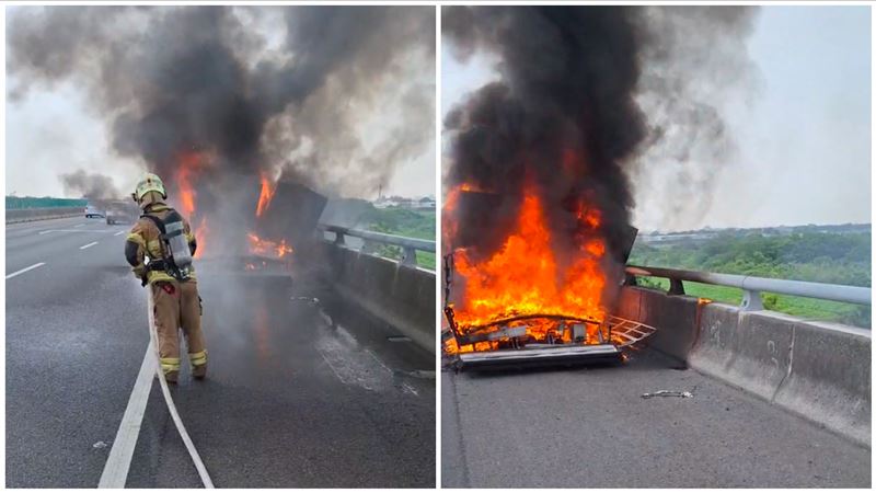 新／貨車上國道突成一團火球　她跳車逃生
