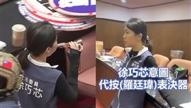 郭昱晴指，徐巧芯不僅吹汽笛，更意圖代按國民黨立委羅廷瑋表決器。（合成圖／翻攝自郭昱晴臉書）