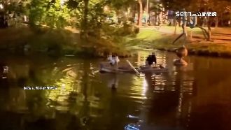 想當魯夫？高中生公園內違法膠筏遊湖嬉鬧