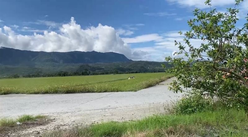 車子在田中等待救援。（圖／翻攝畫面）