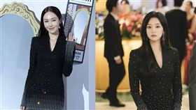 潔西卡（左起）與金智媛撞衫。（圖／記者鄭孟晃攝影、TVn）