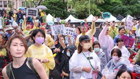 ▲0528立法院外濟南路民眾拿太陽花各式標語（圖／記者楊澍攝影）