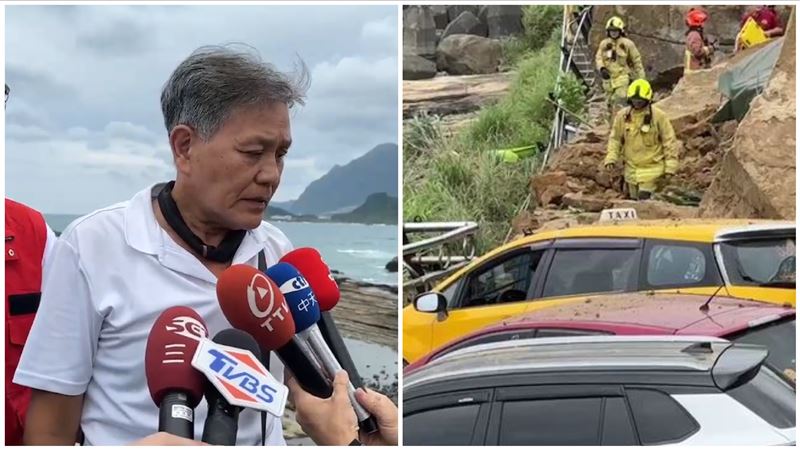 基隆山壁崩塌巨石撞車！運將還原生死瞬間