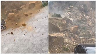 山壁在眼前崩落　「慢跑哥」狂奔救2車