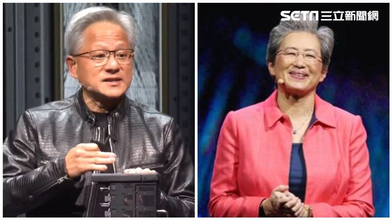 輝達（NVIDIA）執行長黃仁勳跟超微（AMD）執行長蘇姿丰2人除了是親戚，還是競爭對手，又都踩在了OpenAI這條船上。（合成圖／資料照）