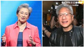 輝達（NVIDIA）執行長黃仁勳跟超微（AMD）執行長蘇姿丰2人不僅是表舅跟外甥女的關係，還是競爭對手。（合成圖／記者王翊綺攝影、資料照）