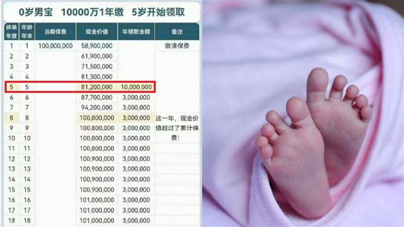 「4.5億保單」一次繳清　5歲起年領千萬