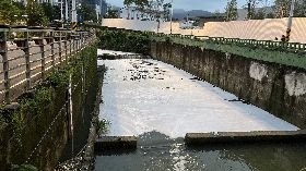 新北土城柑林埤溝遭污染  白色泡沫水