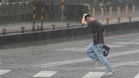 鋒面影響　各地慎防大雨及局部豪雨（1）中央氣象署表示，2日受鋒面影響，西半部及東北部有陣雨或雷雨，其他地區有短暫陣雨或雷雨，白天開始下雨時間漸增、雨勢轉強，各地易有大雨或局部豪雨。圖為台北市中山區，有民眾未攜帶雨傘出門，快速過馬路躲雨。中央社記者鄭傑文攝  113年6月2日