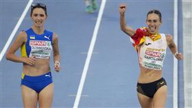 歐洲田徑錦標賽20公里女子競走 西班牙女將賈西亞卡蘿（Laura García-Caro）、烏克蘭選手奧莉亞諾夫斯卡（Lyudmila Olyanovska）。 圖／達志影像／美聯社